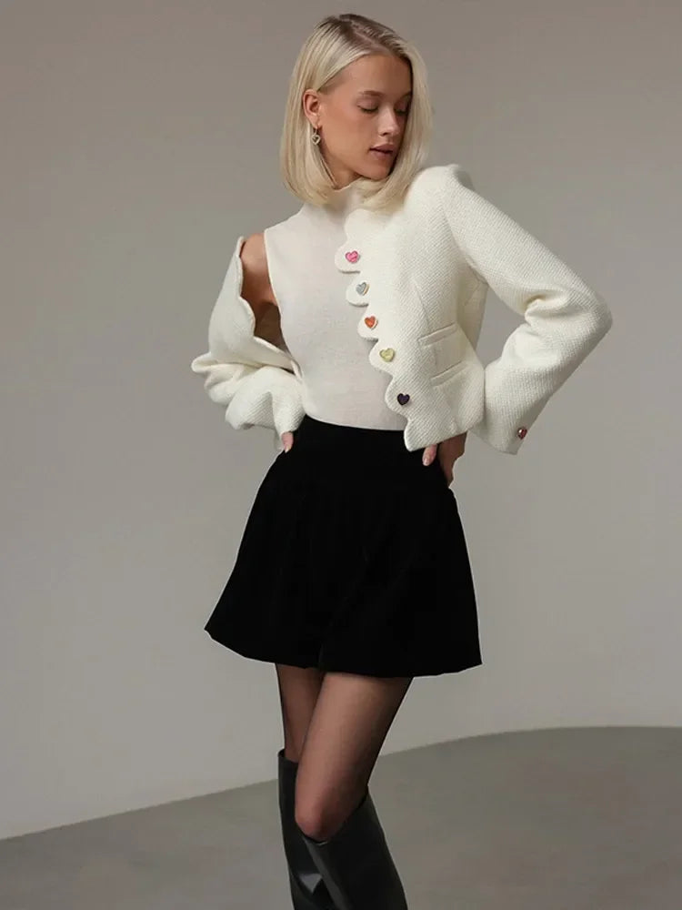Cropped Cotton Blend Jacket Women Long Sleeve Button Front