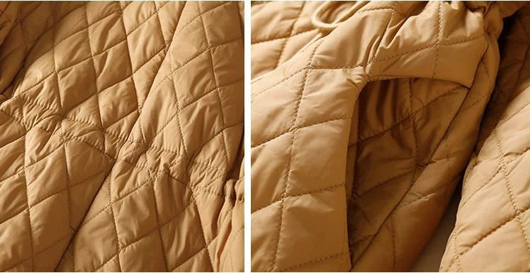 Quilted Long Coat Women Belted Button Front Longline