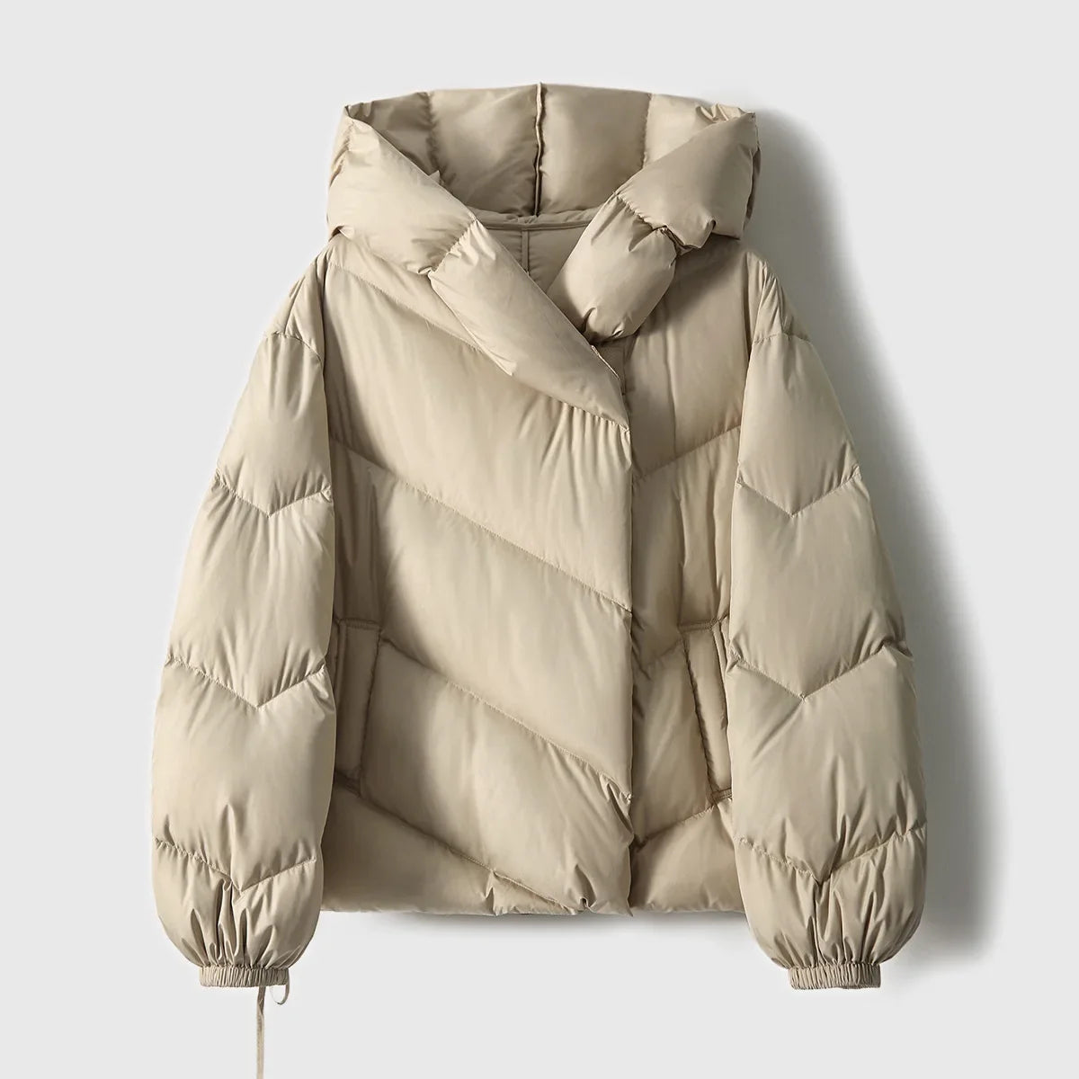 Hooded Down Puffer Jacket Women Cropped Quilted Insulated