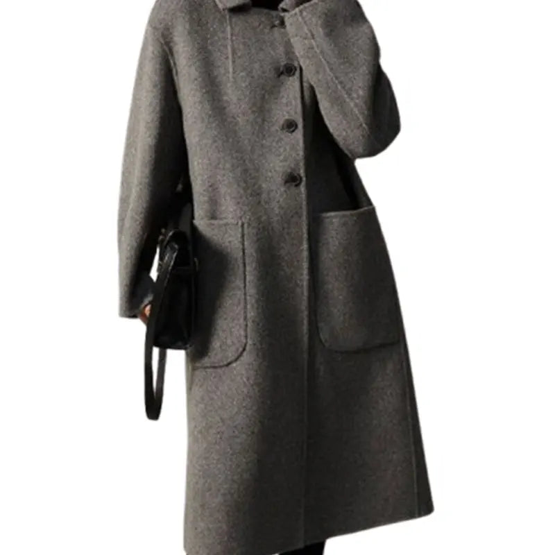 Wool Blend Overcoat Women Long Green Button Front