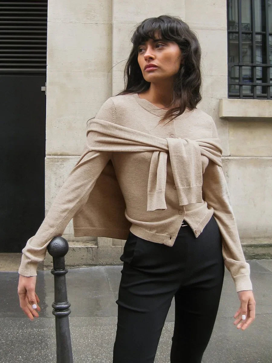Knit Button Cardigan Women Round Neck Slim Fit