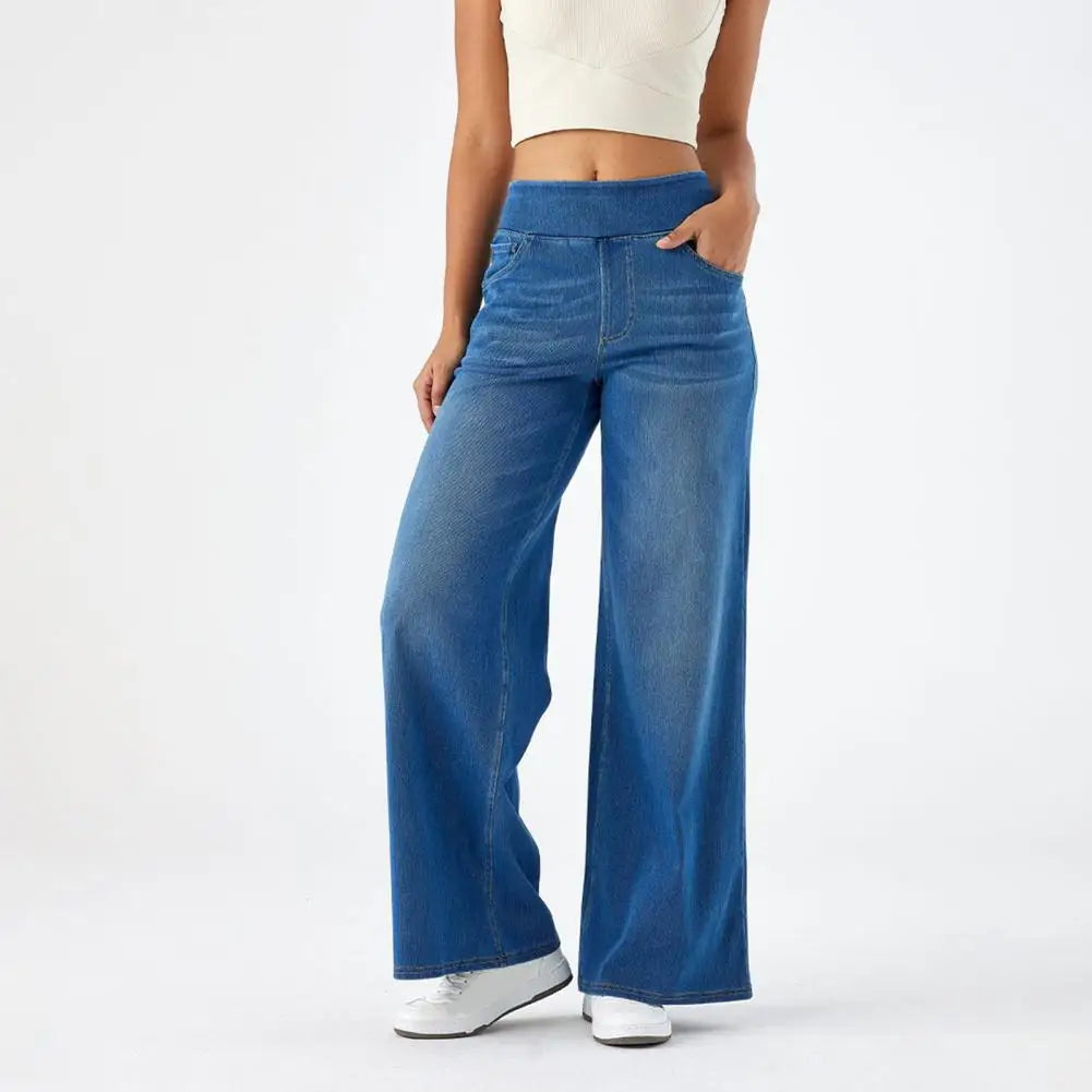 Women’s lace wide-leg high-waist pull-on trousers with stylish design, perfect for elegant and comfortable everyday wear.