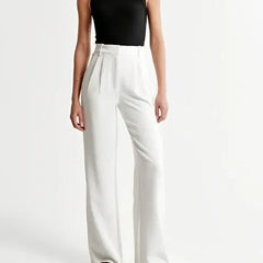 White wide-leg high-waist trousers for women, stylish and comfortable pants with a flattering high-waist fit.