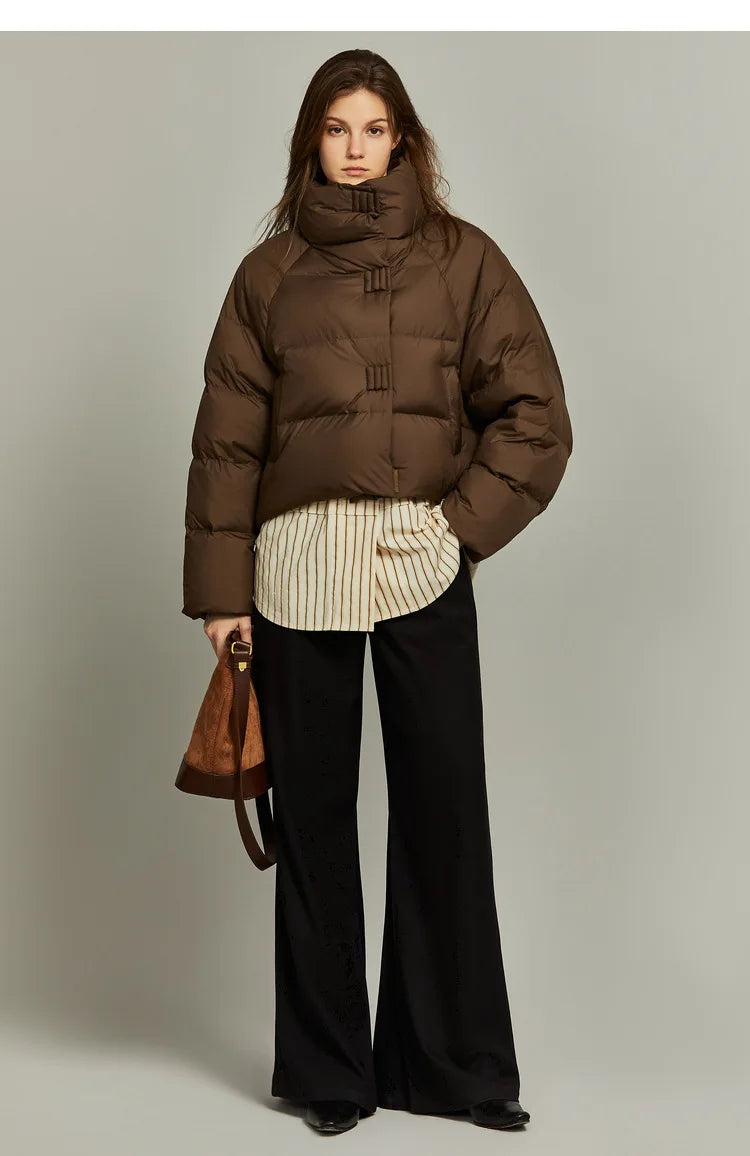 Quilted Parka Jacket Women Cropped High Neck Insulated