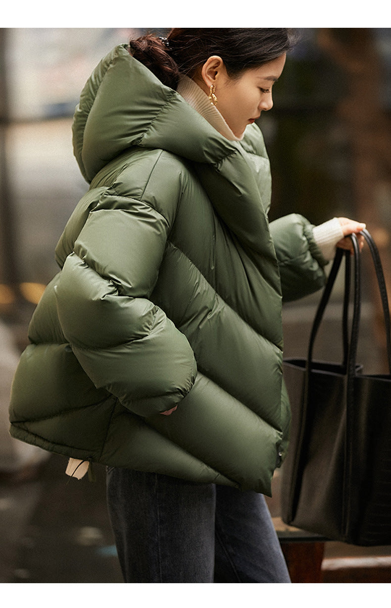 Hooded Down Puffer Jacket Women Cropped Quilted Insulated