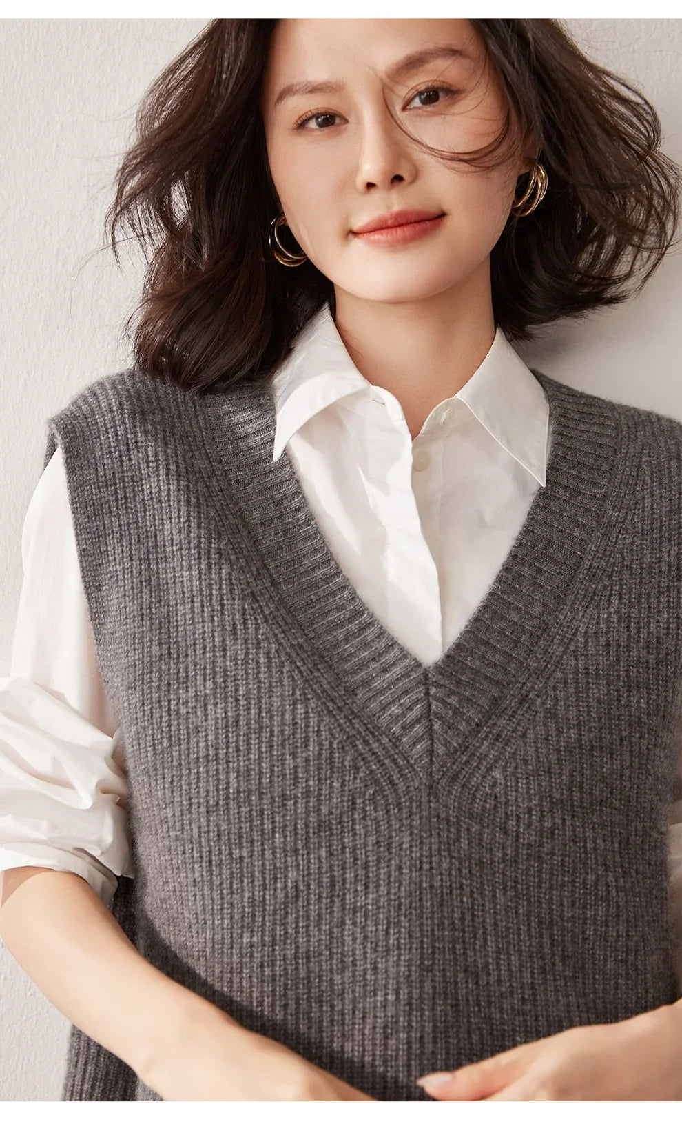 Ribbed Cashmere Vest Women V-Neck Sleeveless Knit