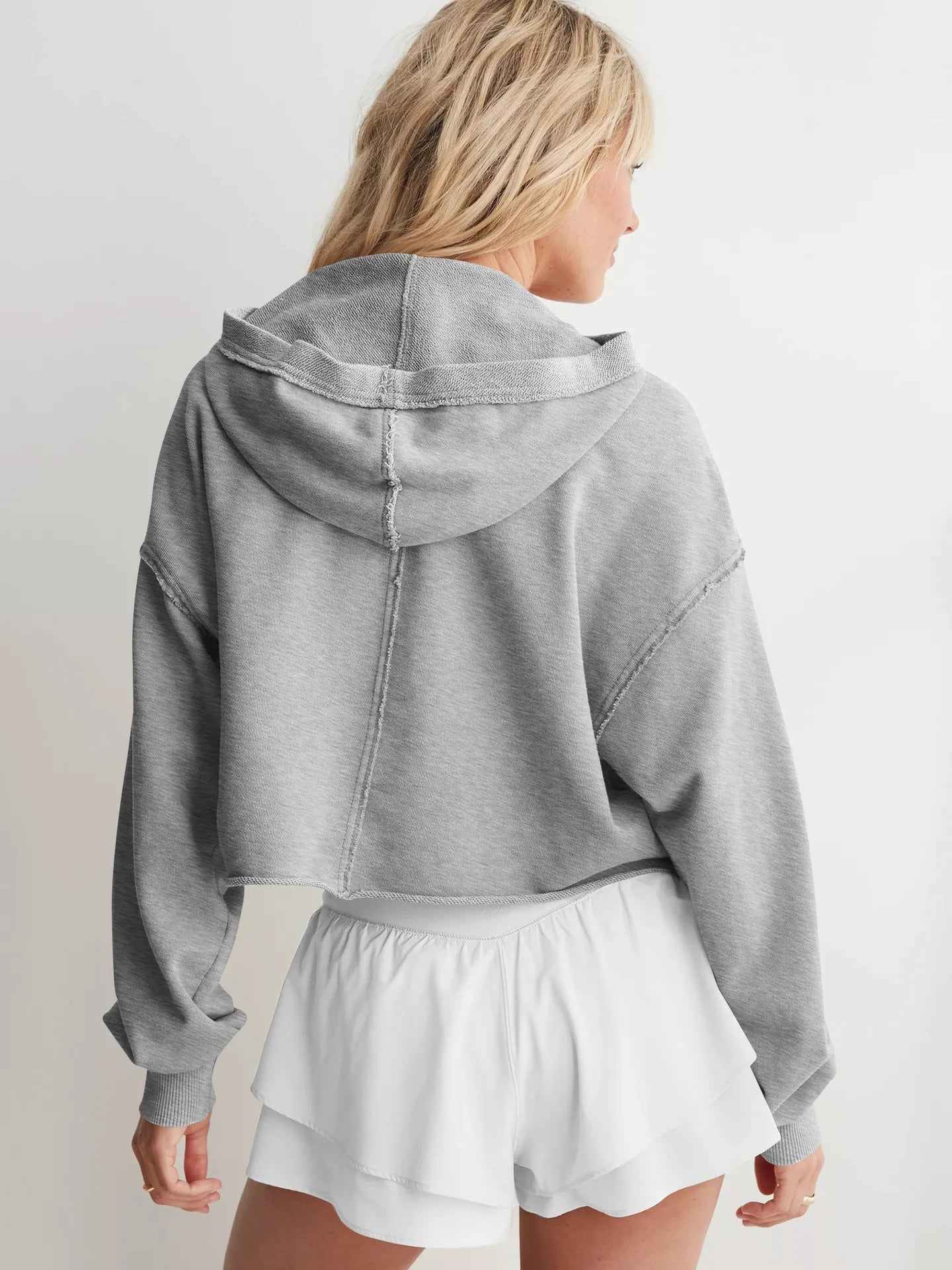 Cropped Hoodie Women Relaxed Fit Cotton Blend Casual