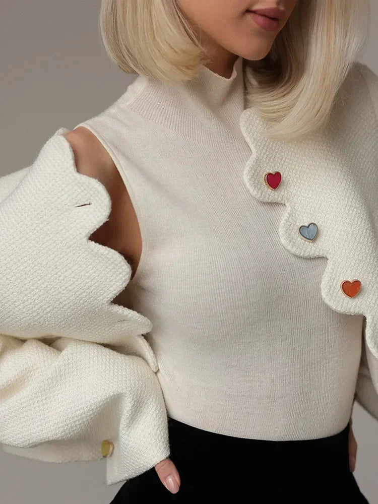 Cropped Cotton Blend Jacket Women Long Sleeve Button Front
