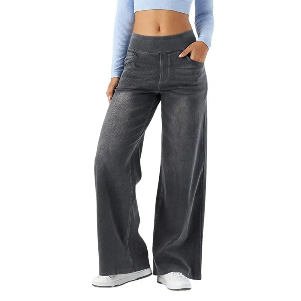 High waist lace wide-leg pull-on trousers for women, stylish and comfortable pants with elegant lace detailing.