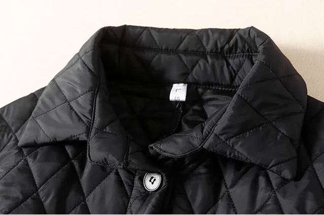 Quilted Long Coat Women Belted Button Front Longline