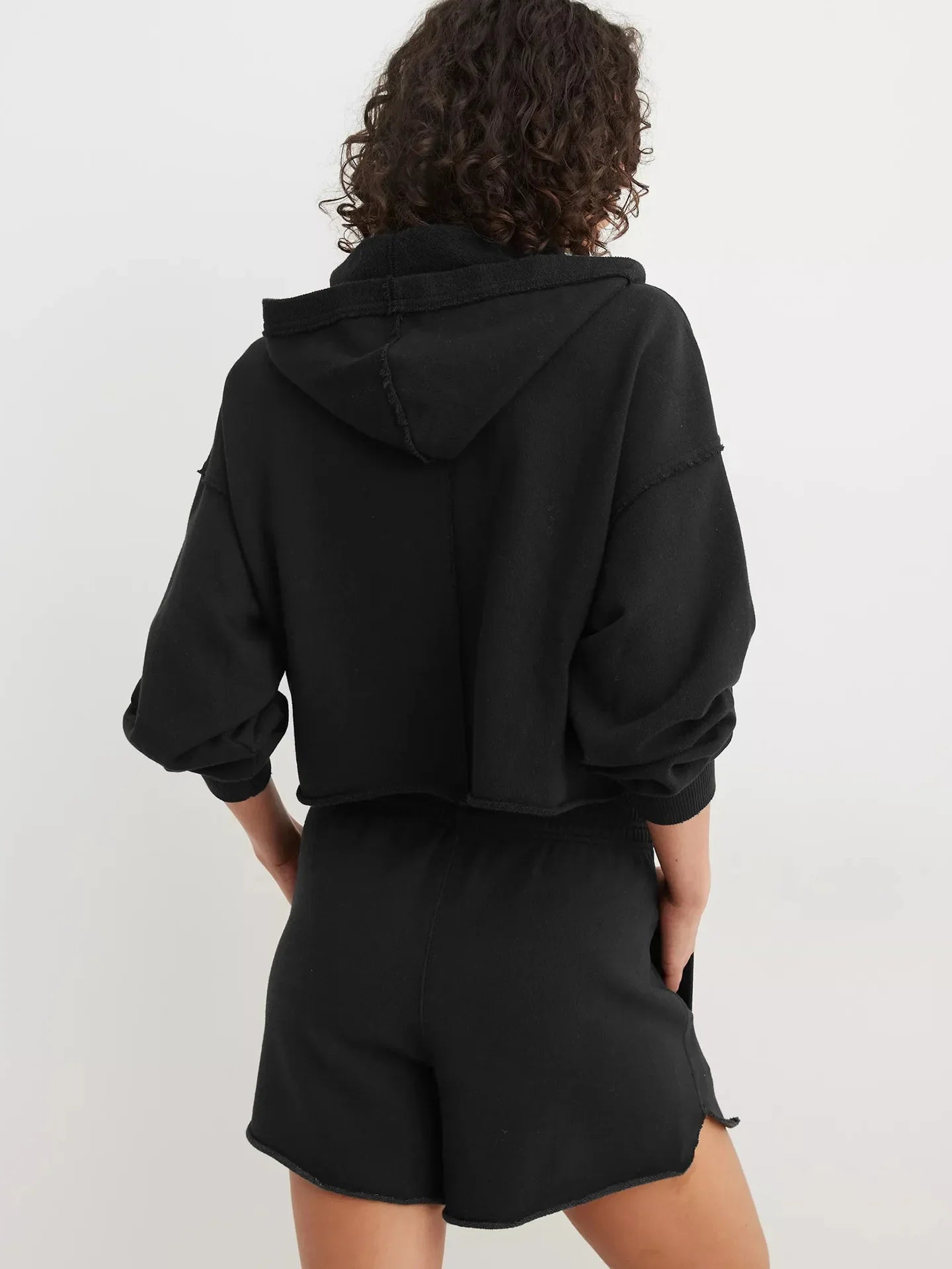 Cropped Hoodie Women Relaxed Fit Cotton Blend Casual