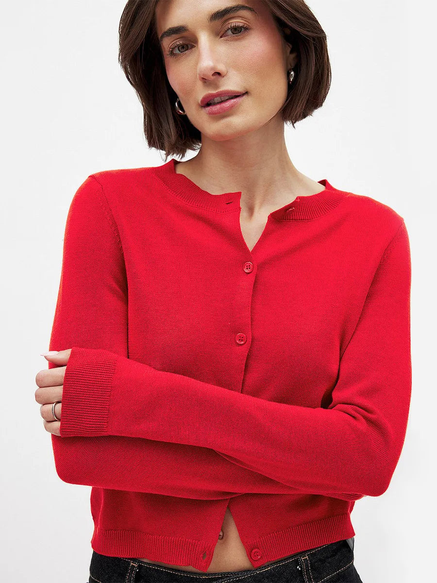 Knit Button Cardigan Women Round Neck Slim Fit