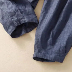 Light beige tapered linen trousers for women, loose pull-on style, casual and comfortable pants from My Store.