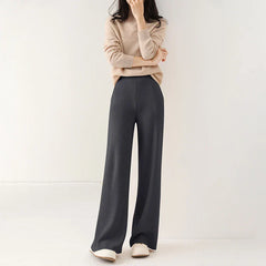 Wide-leg women's Merino wool joggers by My Store, showing soft knit fabric and relaxed fit for comfortable everyday wear.