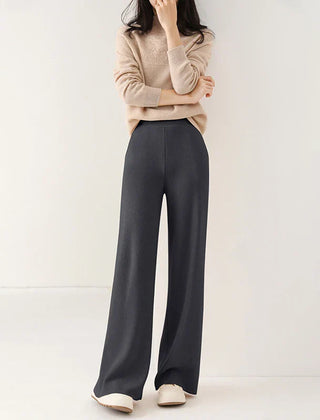 Wide-leg women's Merino wool joggers by My Store, showing soft knit fabric and relaxed fit for comfortable everyday wear.