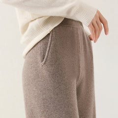 Women’s Merino wool wide-leg joggers, stylish and comfortable pants made by My Store, shown in a relaxed fit.