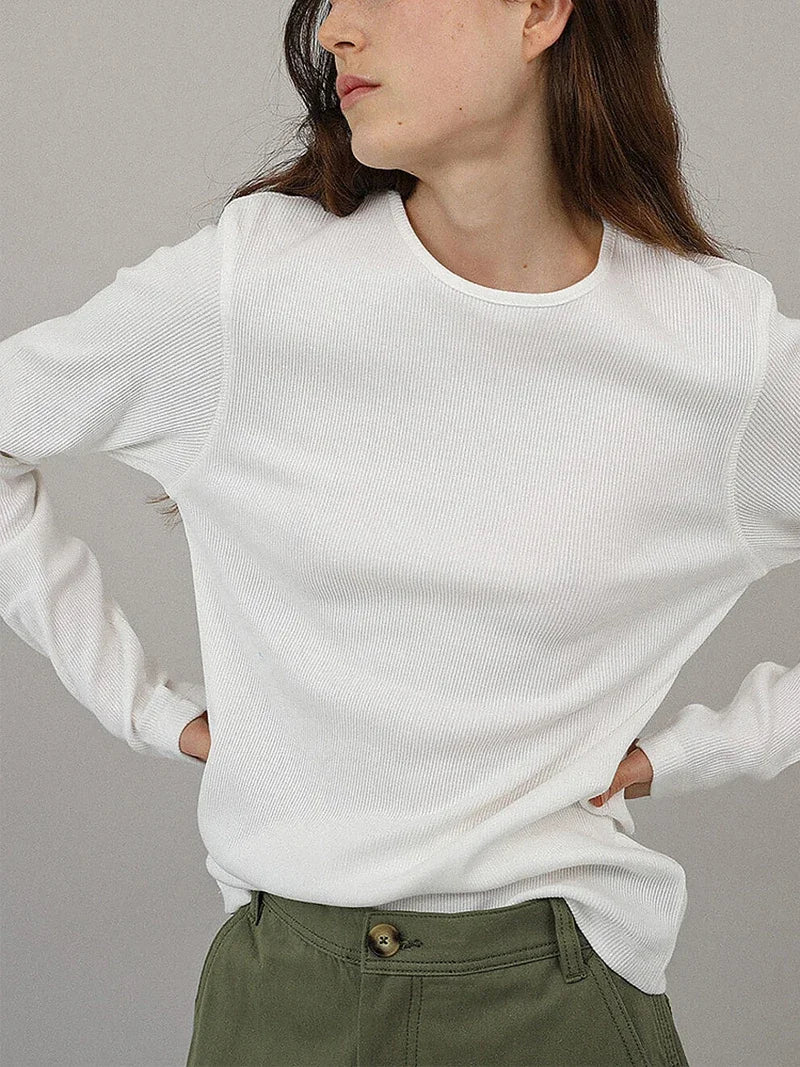 Long Sleeve Knit Tee Women Cotton Blend Relaxed Fit