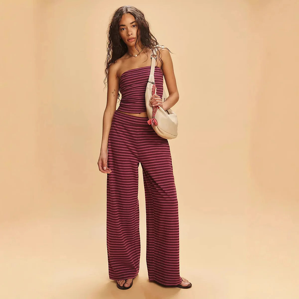 Women's knit wide-leg trousers from My Store, loose pull-on pants with a relaxed fit and comfortable design, shown in the image.