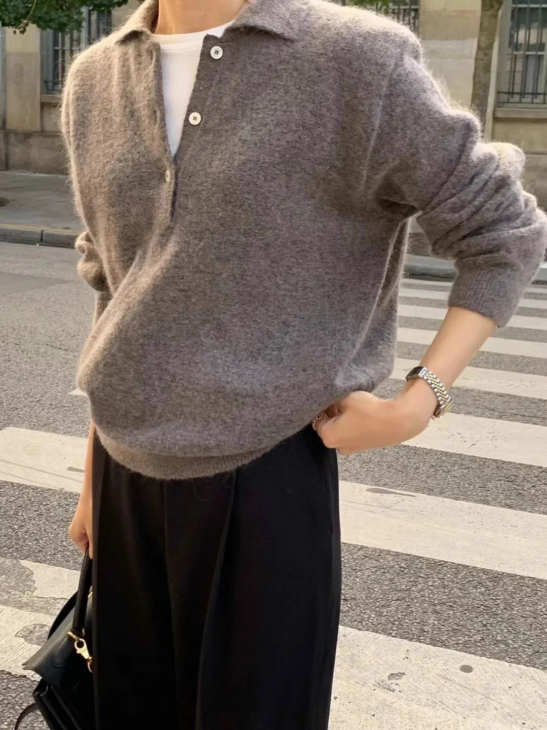 Wool Knit Hoodie Women Relaxed Fit Casual Pullover