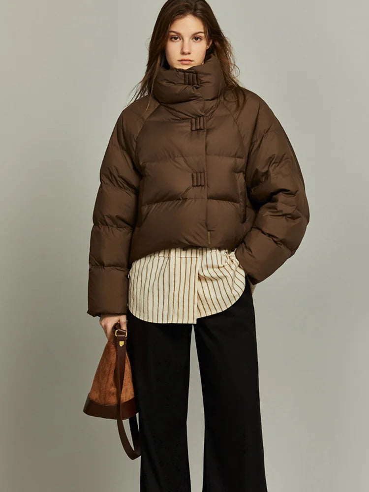 Quilted Parka Jacket Women Cropped High Neck Insulated