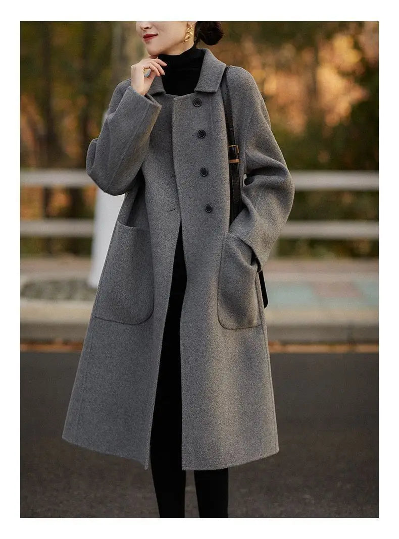 Wool Blend Overcoat Women Long Green Button Front