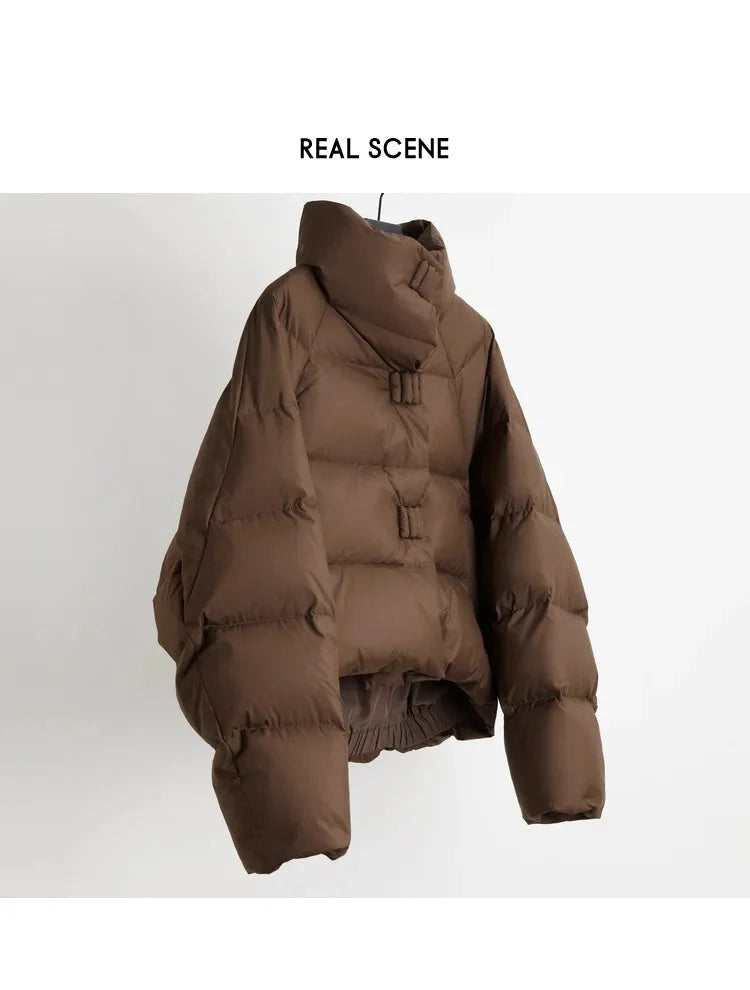 Quilted Parka Jacket Women Cropped High Neck Insulated