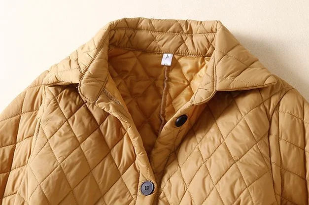 Quilted Long Coat Women Belted Button Front Longline