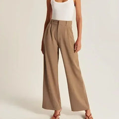 White wide-leg high-waist trousers for women, stylish and comfortable high-waist pants with a relaxed fit.