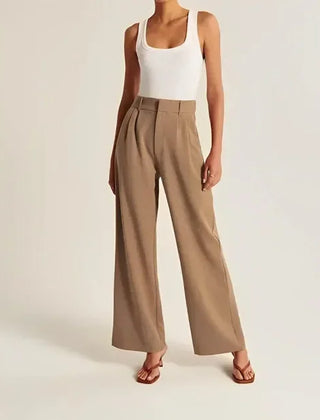 White wide-leg high-waist trousers for women, stylish and comfortable high-waist pants with a relaxed fit.