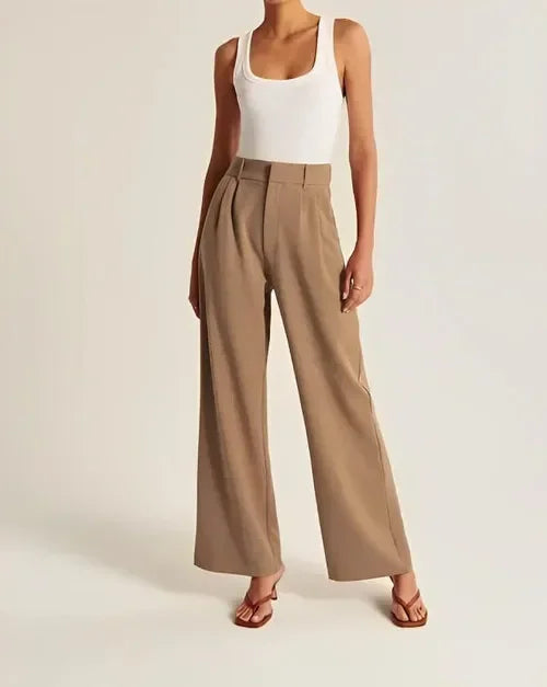 White wide-leg high-waist trousers for women, stylish and comfortable high-waist pants with a relaxed fit.