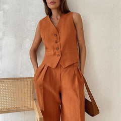 White women's wide leg linen trousers with high waist, stylish and comfortable pants for casual or dressy occasions.