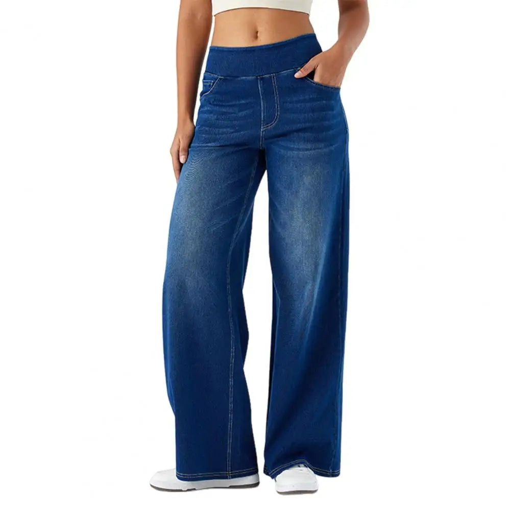 Elegant white lace wide leg high waist women's trousers with a pull-on design, stylish and comfortable for modern fashion.