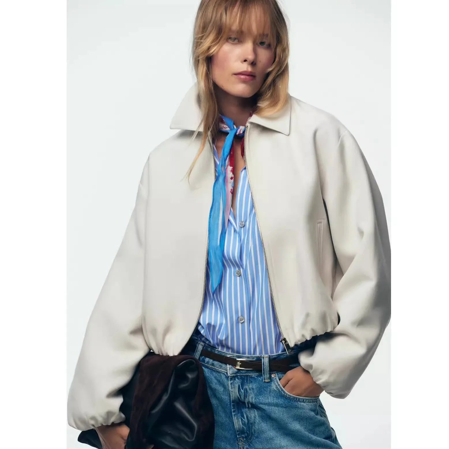 Puffer Jacket Women Zip Front Relaxed Elastic Hem