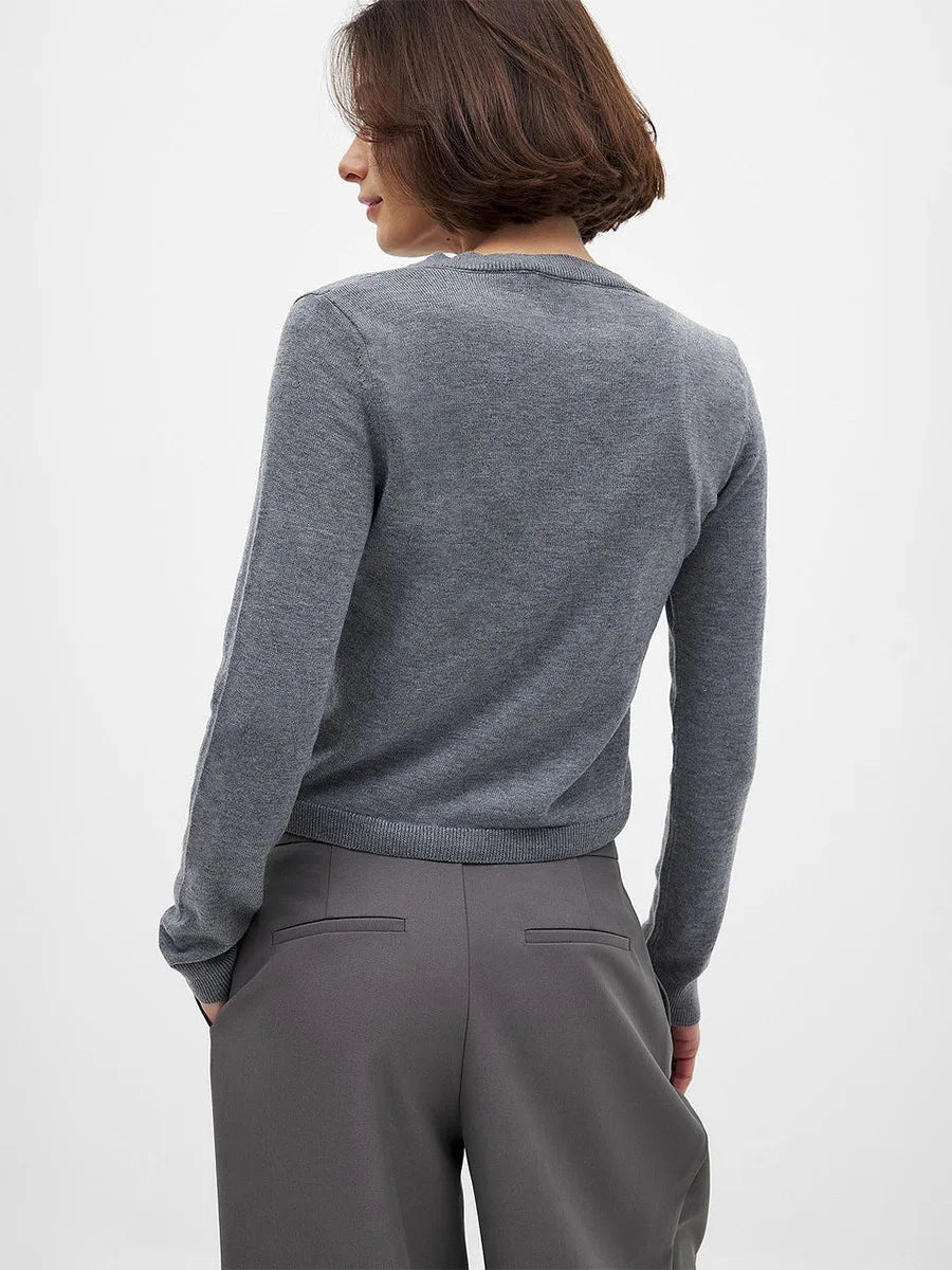 Knit Button Cardigan Women Round Neck Slim Fit