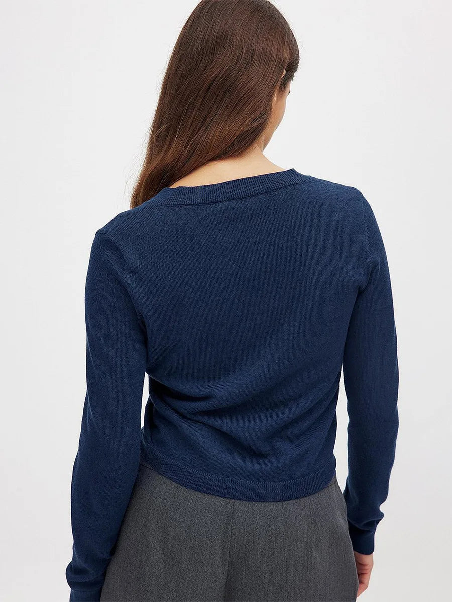 Knit Button Cardigan Women Round Neck Slim Fit