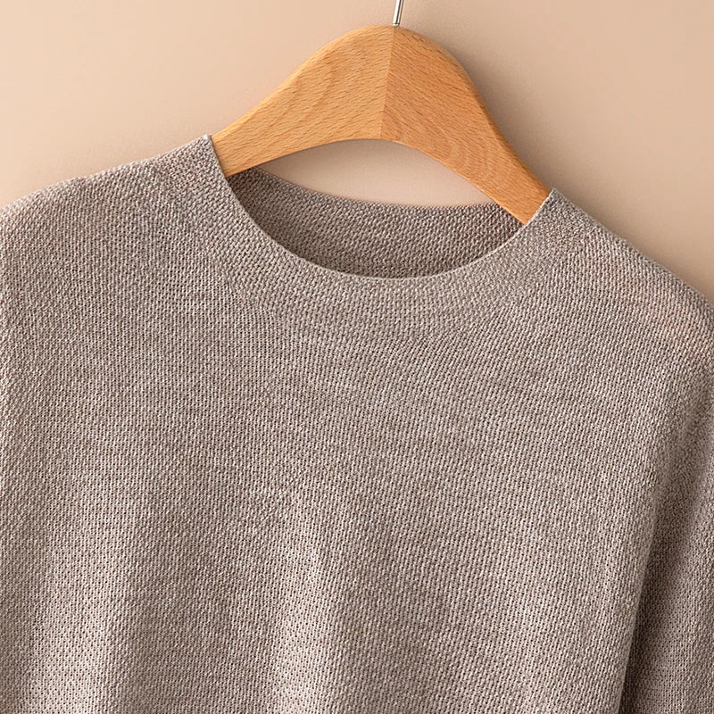 Seamless Knit Pullover Women Wool Blend Relaxed Fit Short Sleeve