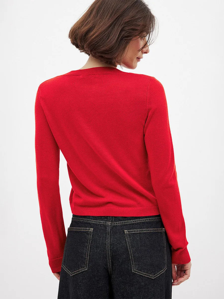Knit Button Cardigan Women Round Neck Slim Fit