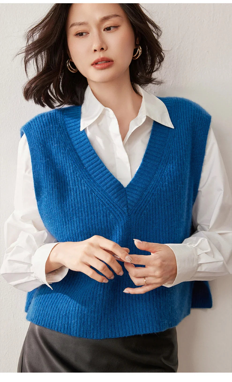 Ribbed Cashmere Vest Women V-Neck Sleeveless Knit