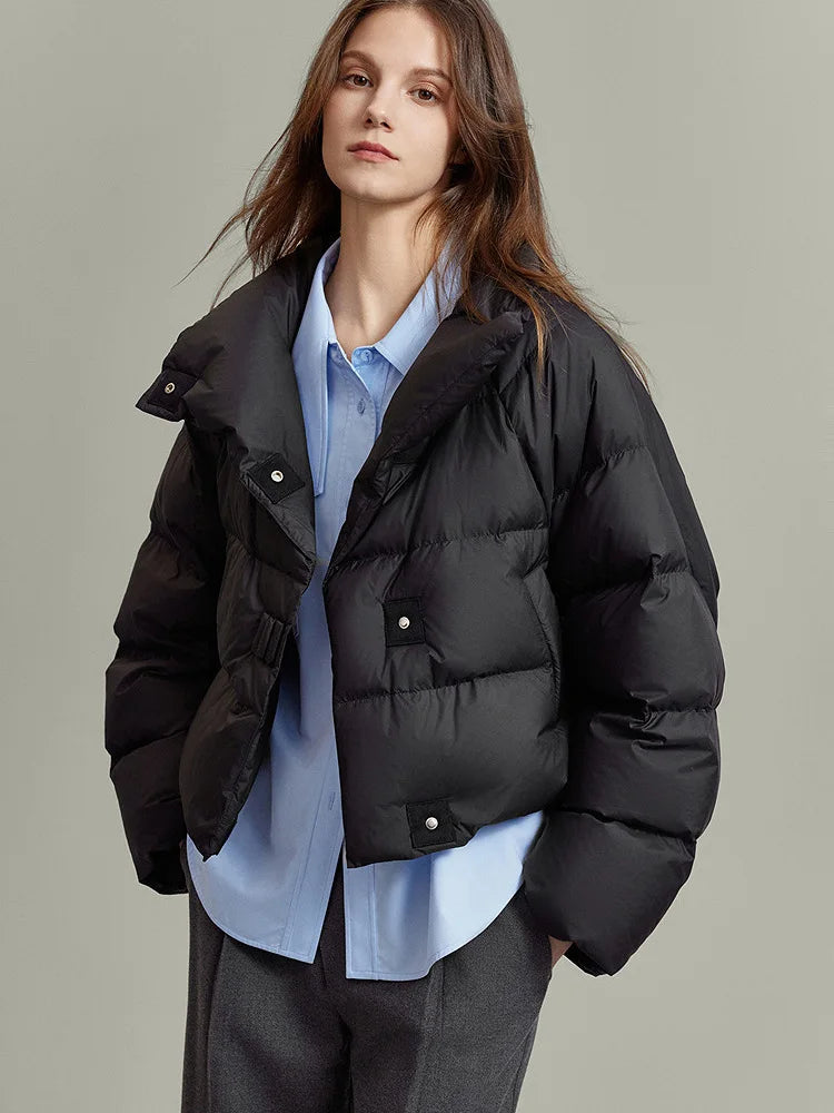 Quilted Parka Jacket Women Cropped High Neck Insulated