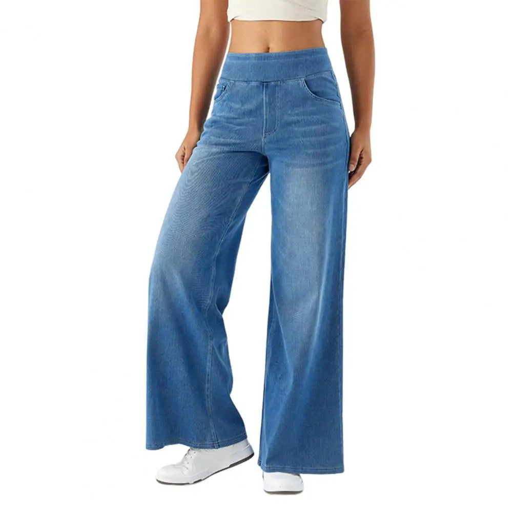 Women's lace wide-leg high waist pull-on trousers with flowing fabric and elegant design, ideal for stylish casual or formal wear.