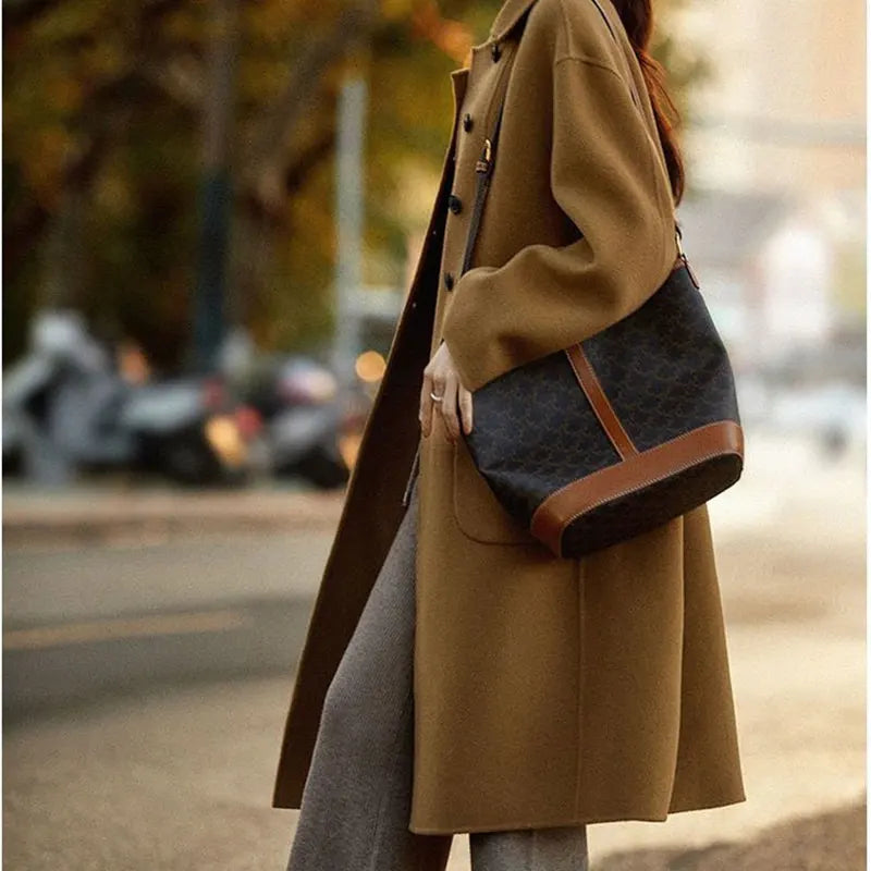 Wool Blend Overcoat Women Long Green Button Front