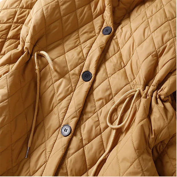Quilted Long Coat Women Belted Button Front Longline