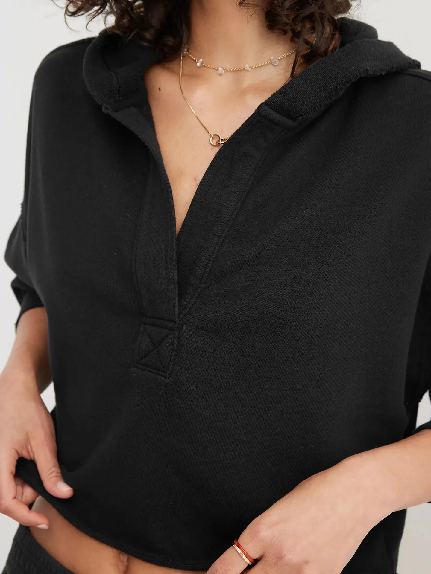 Cropped Hoodie Women Relaxed Fit Cotton Blend Casual