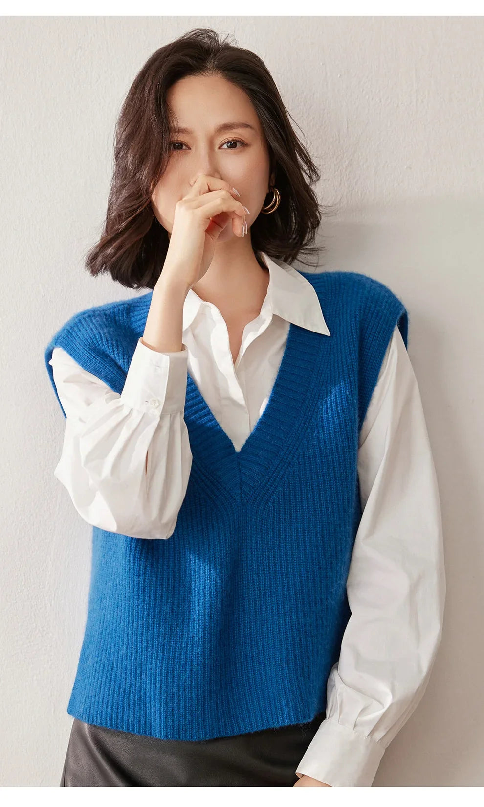 Ribbed Cashmere Vest Women V-Neck Sleeveless Knit