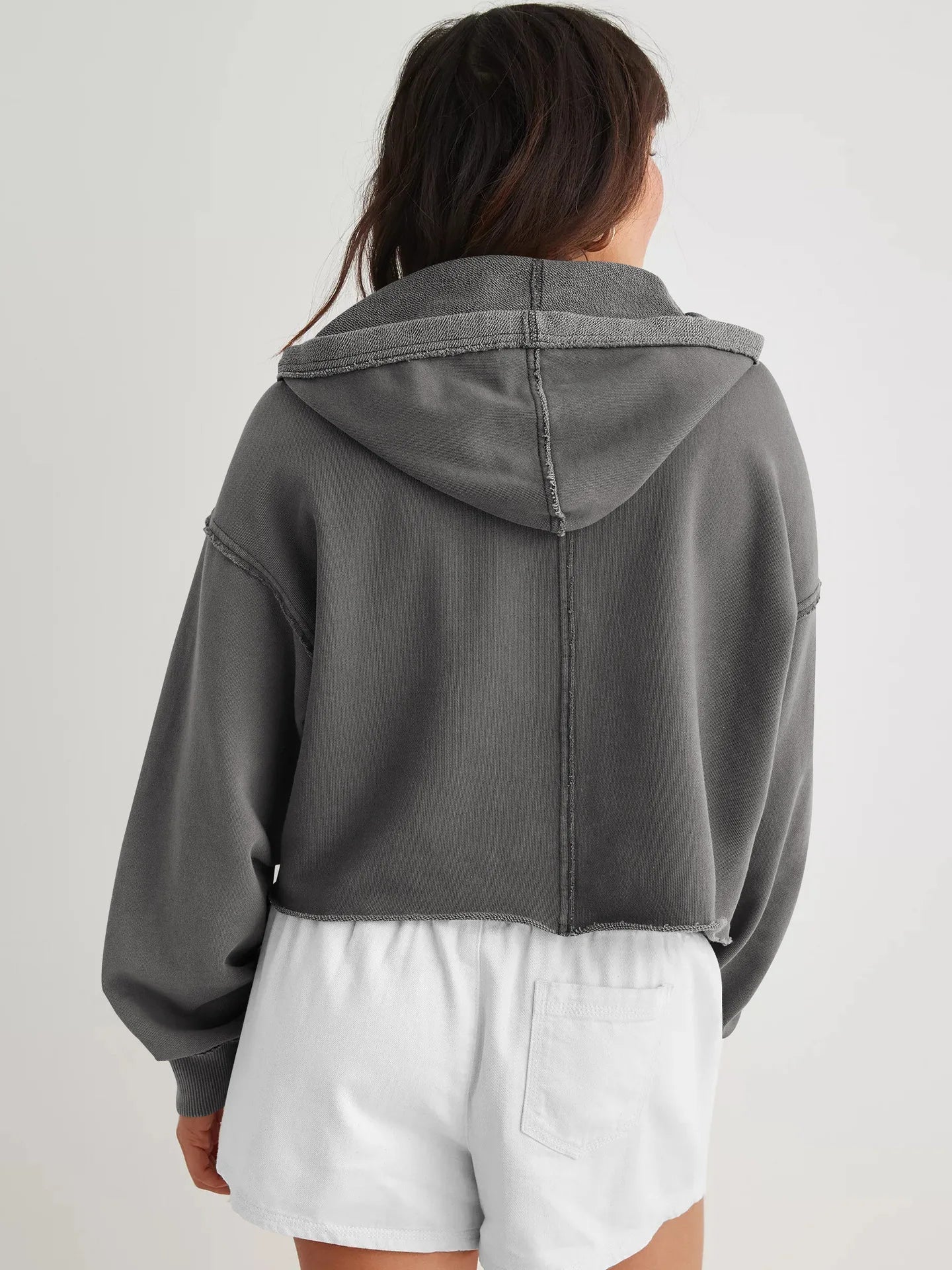 Cropped Hoodie Women Relaxed Fit Cotton Blend Casual