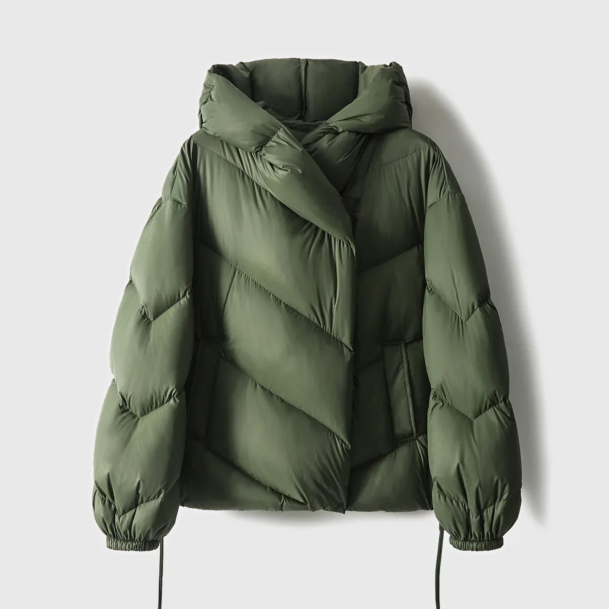 Hooded Down Puffer Jacket Women Cropped Quilted Insulated