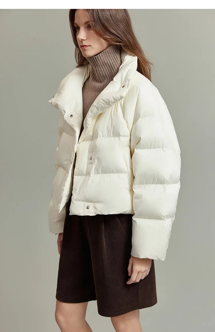 Quilted Parka Jacket Women Cropped High Neck Insulated