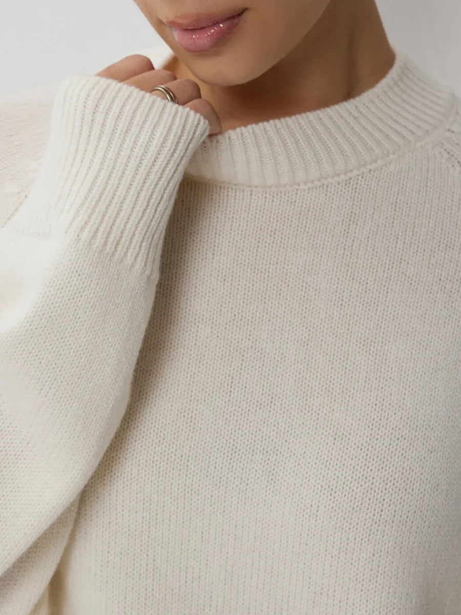 Oversized Wool Blend Knit Sweater Women O-Neck