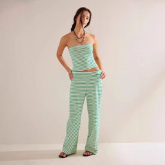 Women's loose knit wide-leg trousers with pull-on style, soft and comfortable knit pants for women.