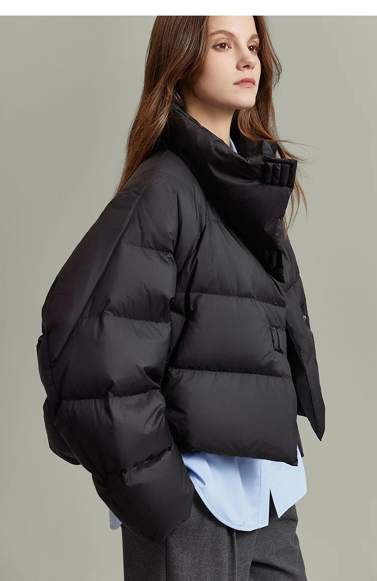 Quilted Parka Jacket Women Cropped High Neck Insulated